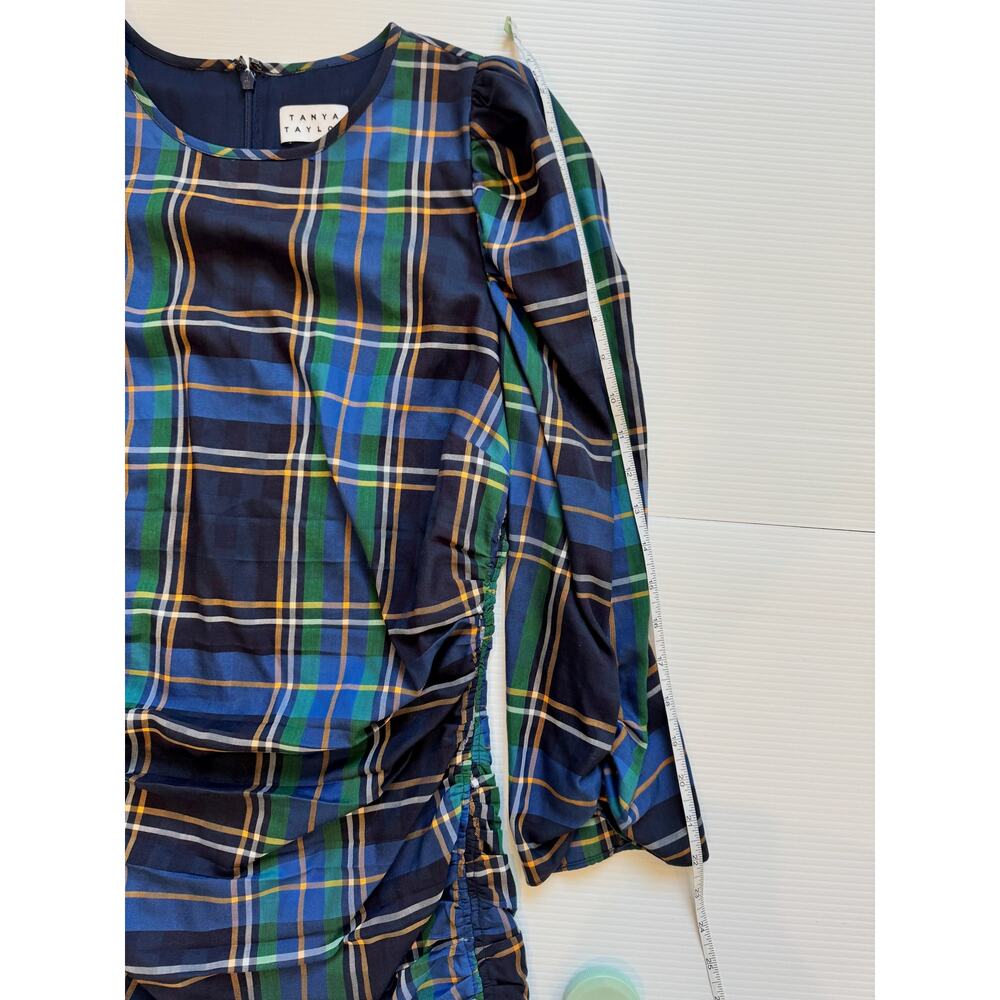Tanya Taylor Raven Tartan Mini Dress Women’s 8 Ruched Preppy Blue Green Cotton - Picture 16 of 16